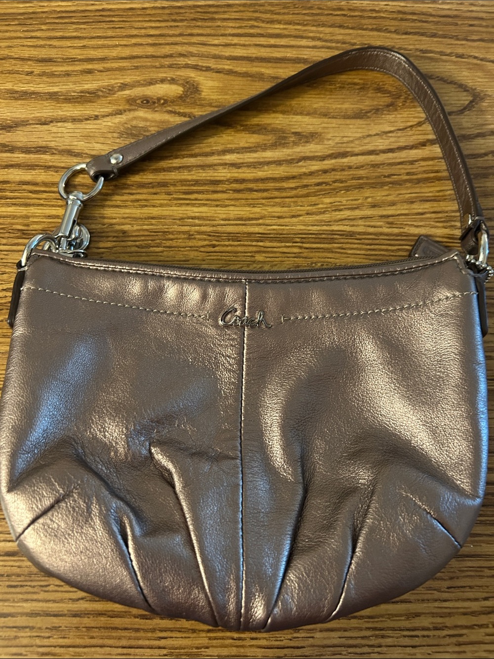 Coach Metallic Taupe Shoulder Bag with Silver Hardware